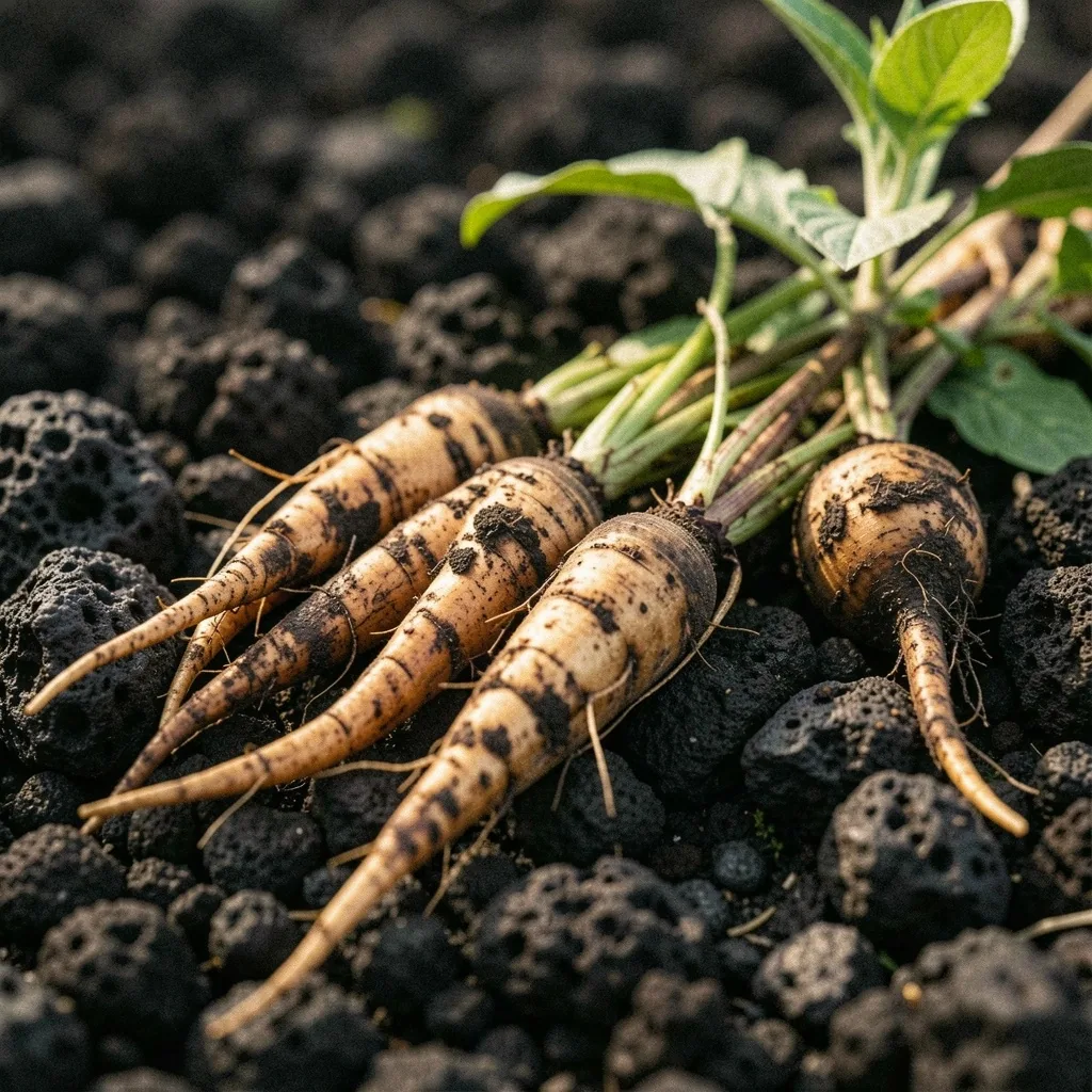 Volcanic soil texture from harvesting regions